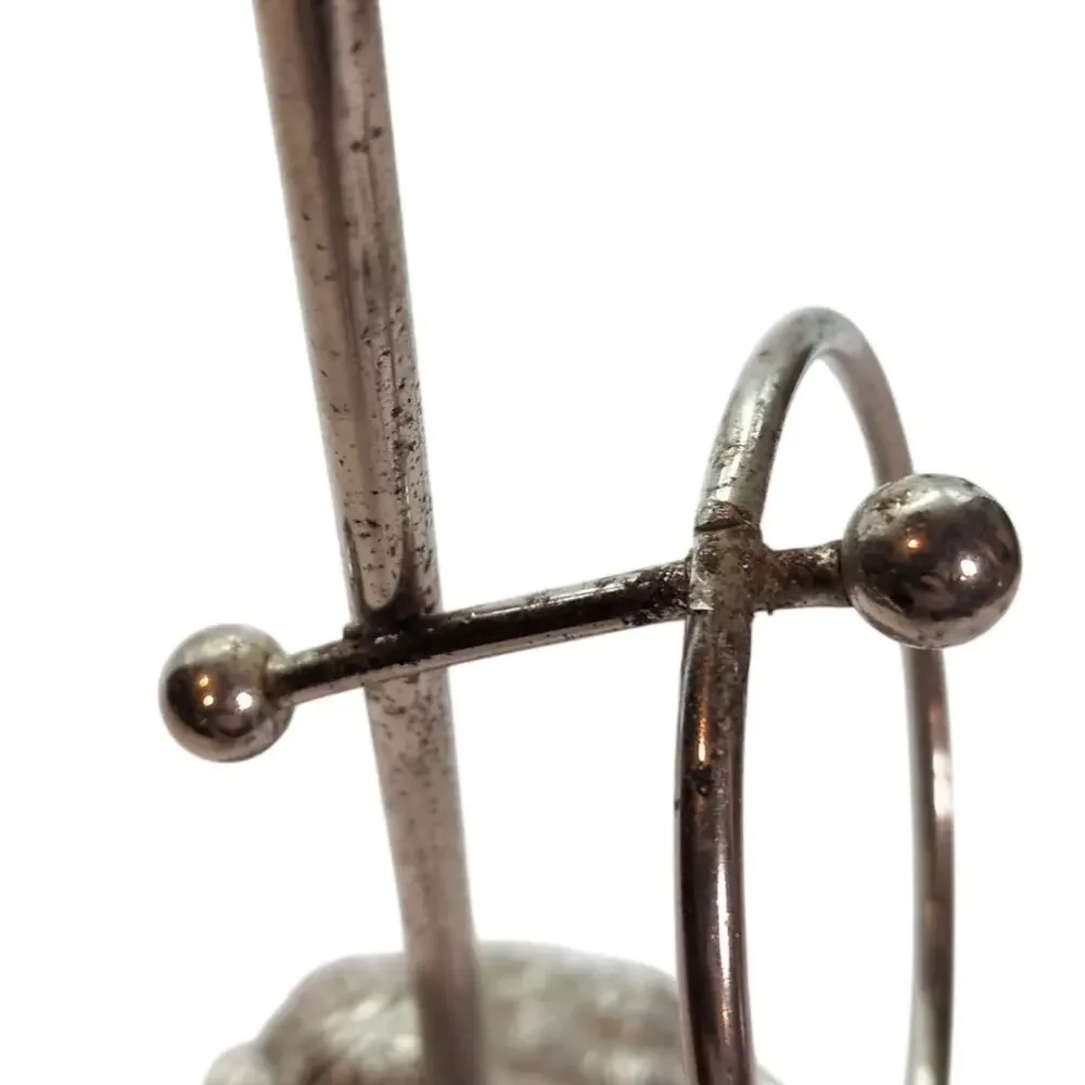 Vintage 3-Ring Small Hand Towel Holder Metal Silver Tone Counter Stand 15.25in